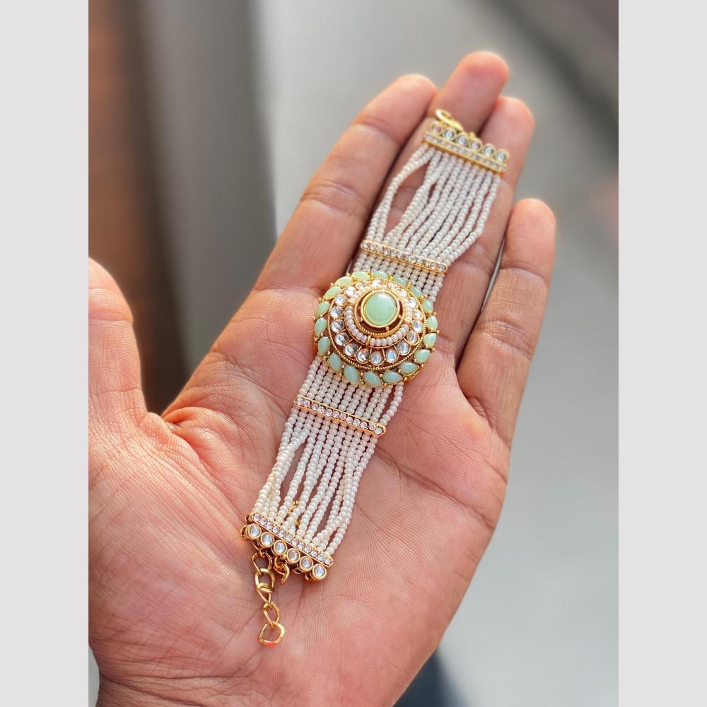 Hira Collections Graceful Pota Stone And Pearl Adjustable Bracelet