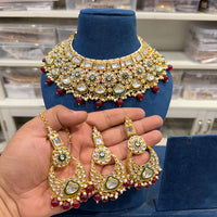 Hira Collections Kundan Stone Glamorous Pearl And Beads Choker Necklace Set