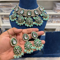 Hira Collections Kundan Stone Glamorous Pearl And Beads Choker Necklace Set
