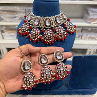 Hira Collections Kundan Stone Glamorous Pearl And Beads Choker Necklace Set