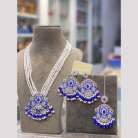 Hira Collections Elegant Crystal Stone Beads And Pearl Long Necklace Set