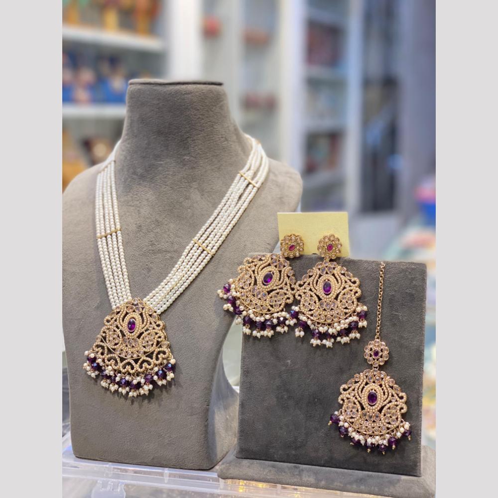 Hira Collections Elegant Crystal Stone Beads And Pearl Long Necklace Set