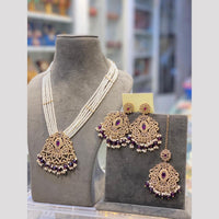 Hira Collections Elegant Crystal Stone Beads And Pearl Long Necklace Set