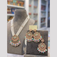 Hira Collections Elegant Crystal Stone Beads And Pearl Long Necklace Set