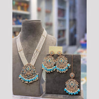 Hira Collections Elegant Crystal Stone Beads And Pearl Long Necklace Set