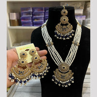 Hira Collections Elegant Crystal Stone Beads And Pearl Long Necklace Set