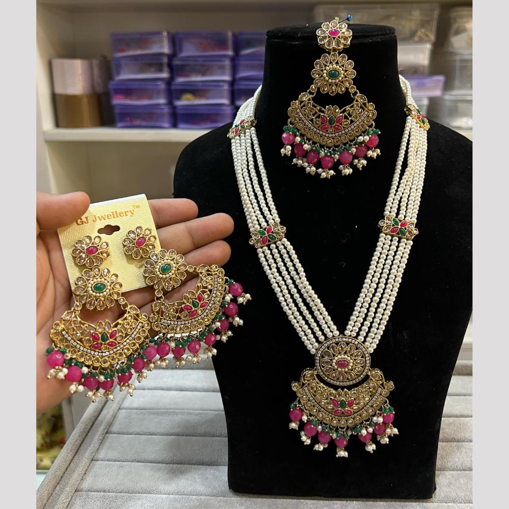 Hira Collections Elegant Crystal Stone Beads And Pearl Long Necklace Set