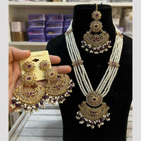 Hira Collections Elegant Crystal Stone Beads And Pearl Long Necklace Set