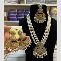 Hira Collections Elegant Crystal Stone Beads And Pearl Long Necklace Set