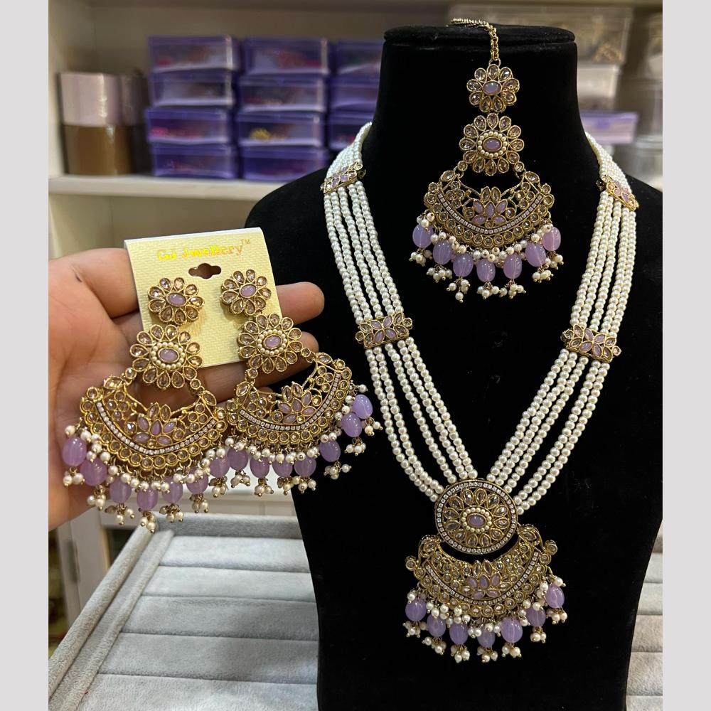 Hira Collections Elegant Crystal Stone Beads And Pearl Long Necklace Set