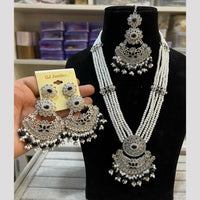 Hira Collections Elegant Crystal Stone Beads And Pearl Long Necklace Set