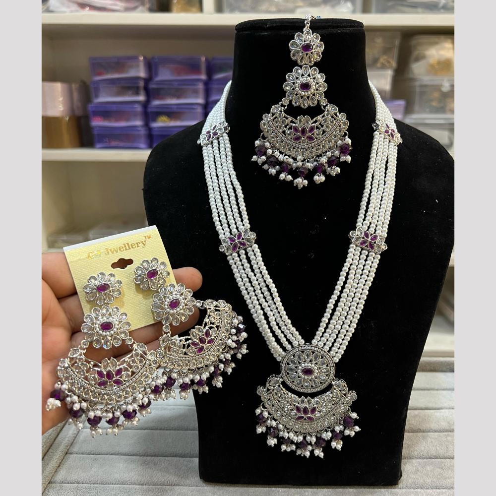 Hira Collections Elegant Crystal Stone Beads And Pearl Long Necklace Set