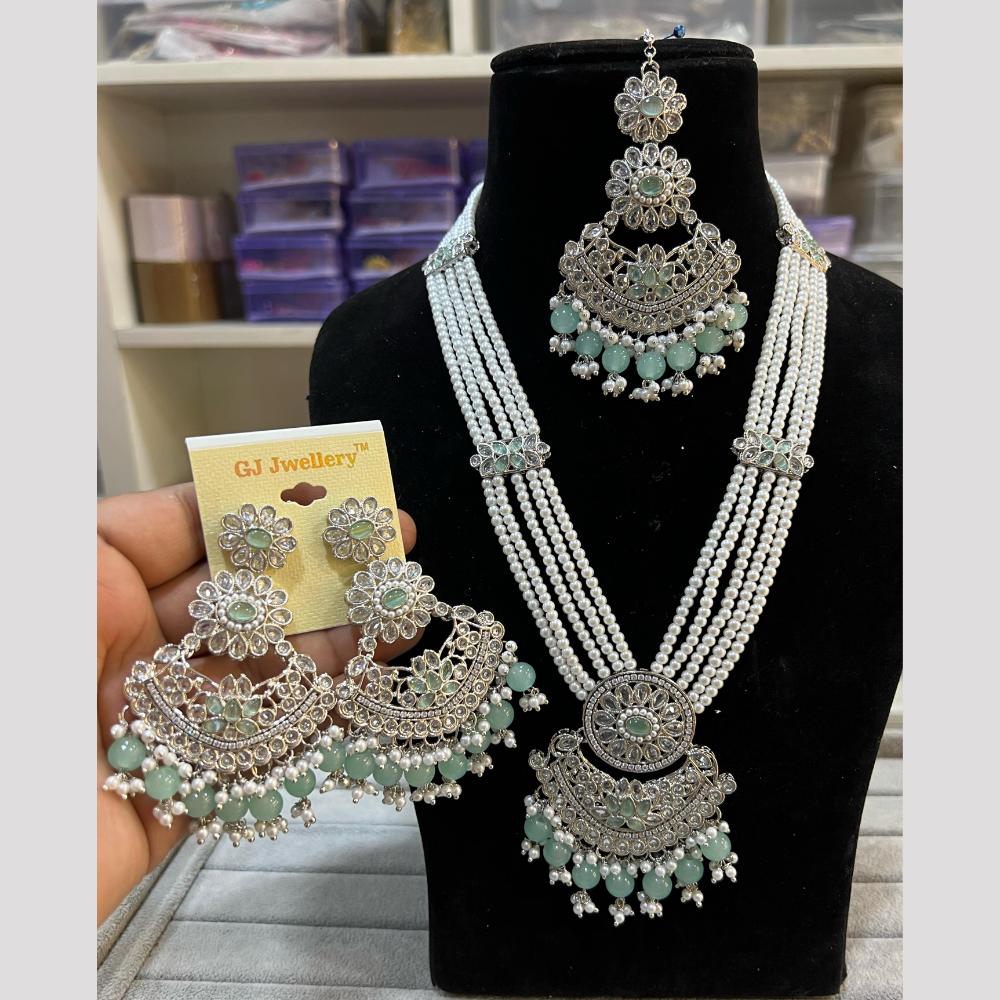 Hira Collections Elegant Crystal Stone Beads And Pearl Long Necklace Set
