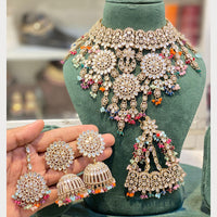 Hira Collections Glamorous Crystal Stone And Pearl Choker Necklace Set