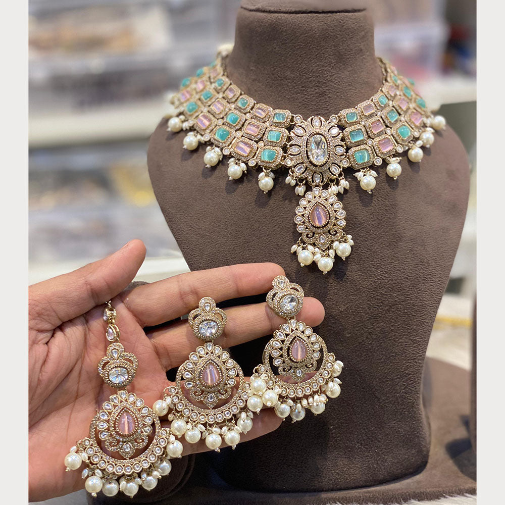 Hira Collections Glamorous Pota Stone And Pearl Choker Necklace Set