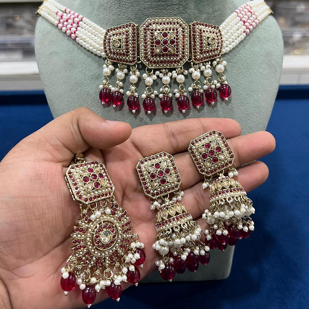 Hira Collection Crystal Stone And Beads Choker Necklace Set