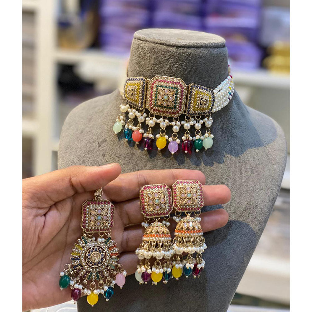 Hira Collection Crystal Stone And Beads Choker Necklace Set