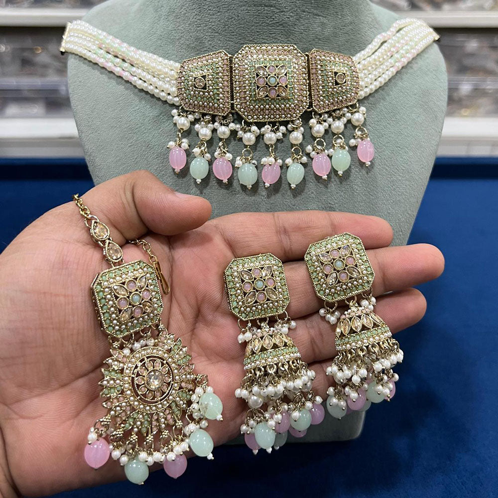 Hira Collection Crystal Stone And Beads Choker Necklace Set