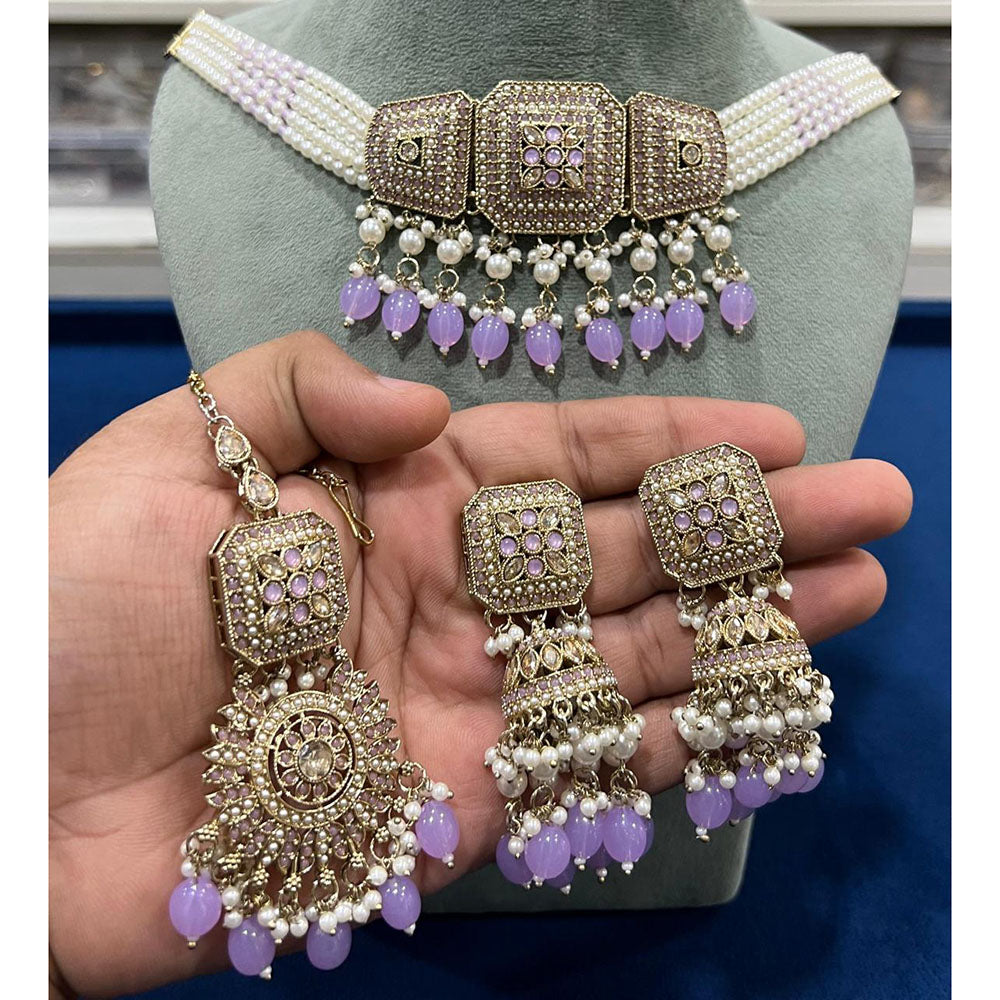 Hira Collection Crystal Stone And Beads Choker Necklace Set