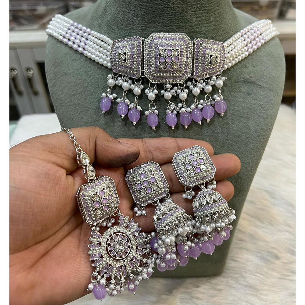 Hira Collection Crystal Stone And Beads Choker Necklace Set