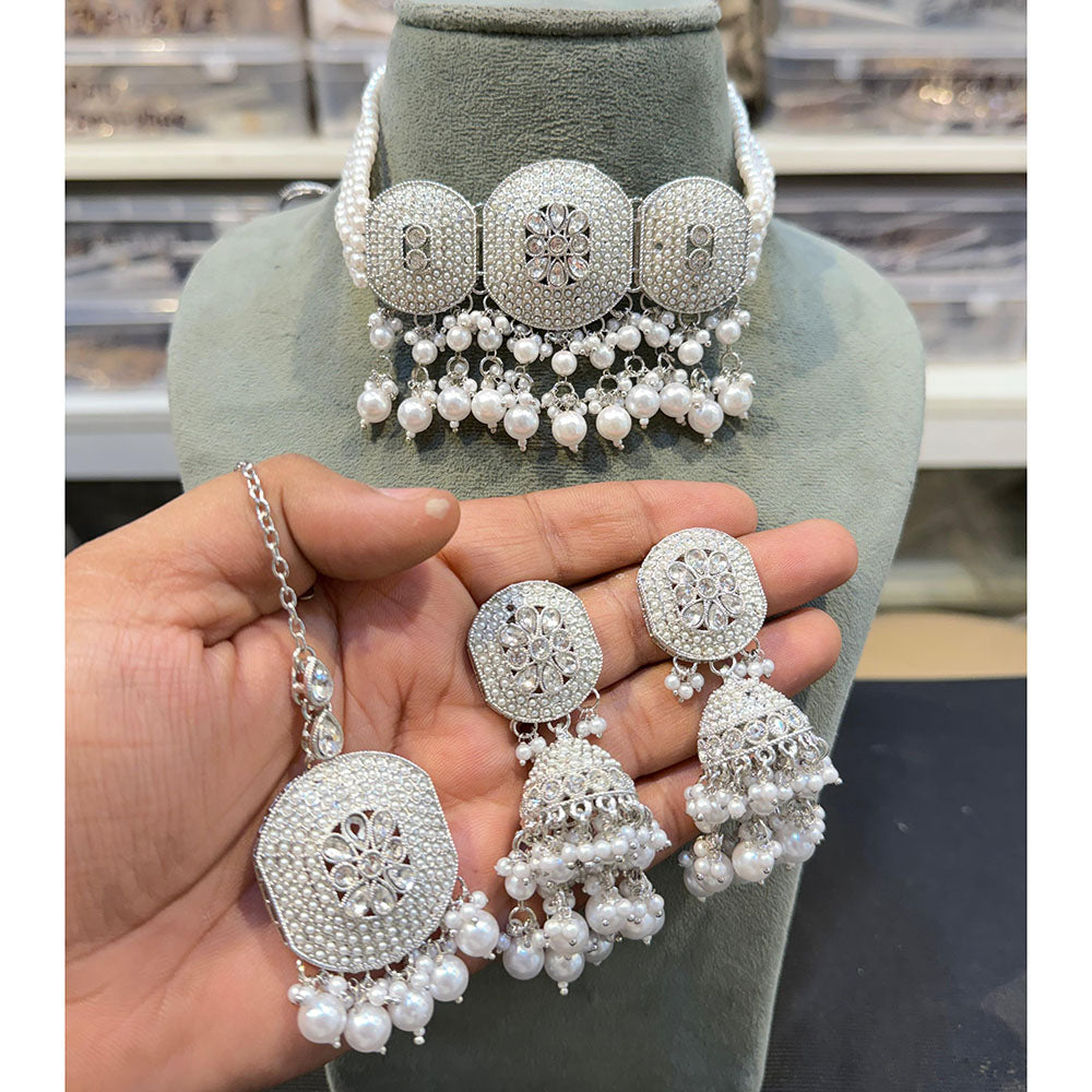 Hira Collection Crystal Stone And Beads Choker Necklace Set