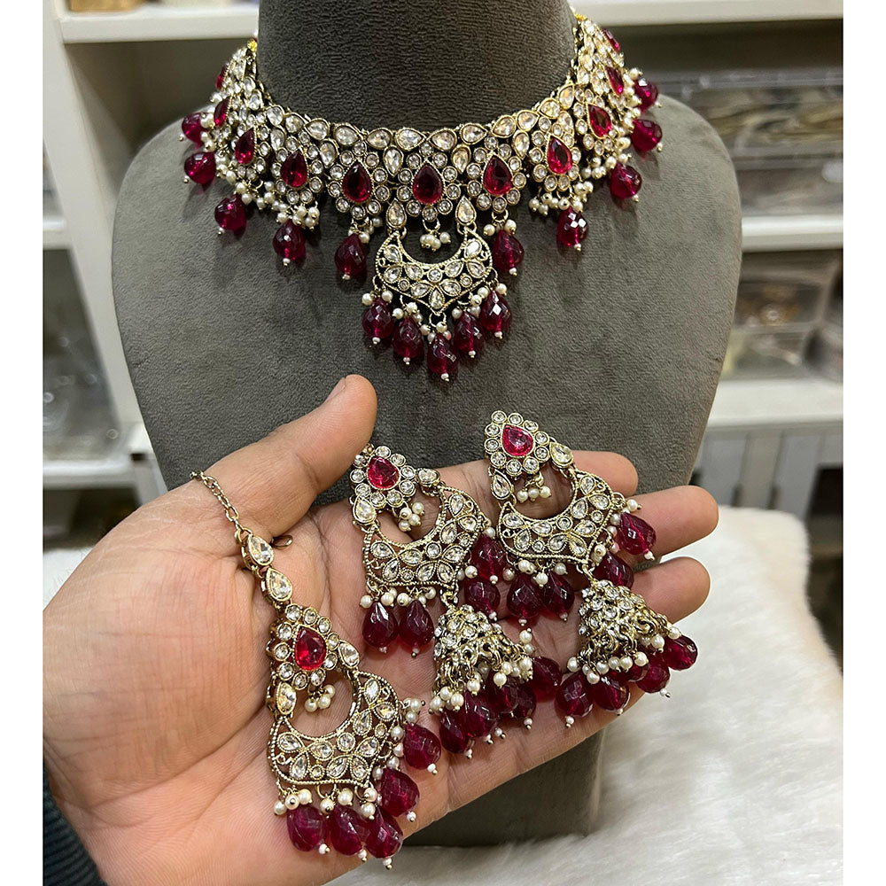 Hira Collection Crystal Stone And Beads Choker Necklace Set