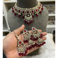 Hira Collection Crystal Stone And Beads Choker Necklace Set