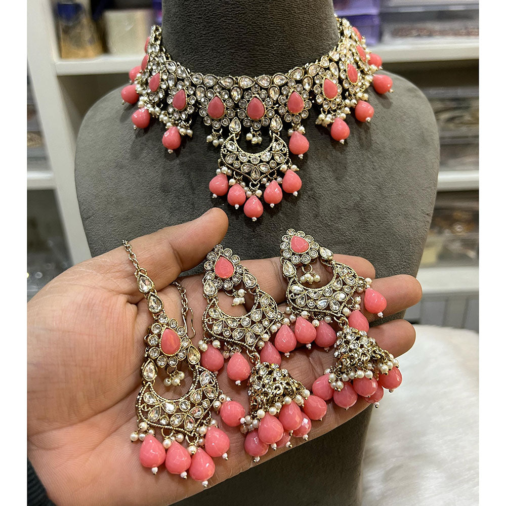 Hira Collection Crystal Stone And Beads Choker Necklace Set