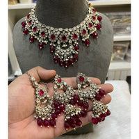 Hira Collection Crystal Stone And Beads Choker Necklace Set