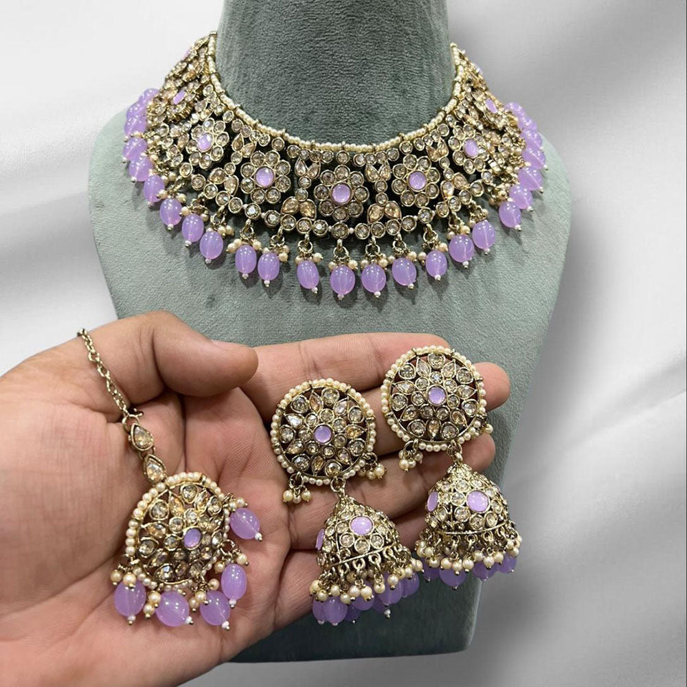 Hira Collection Crystal Stone And Beads Choker Necklace Set