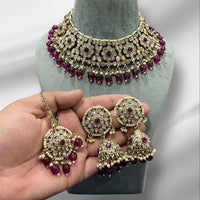 Hira Collection Crystal Stone And Beads Choker Necklace Set