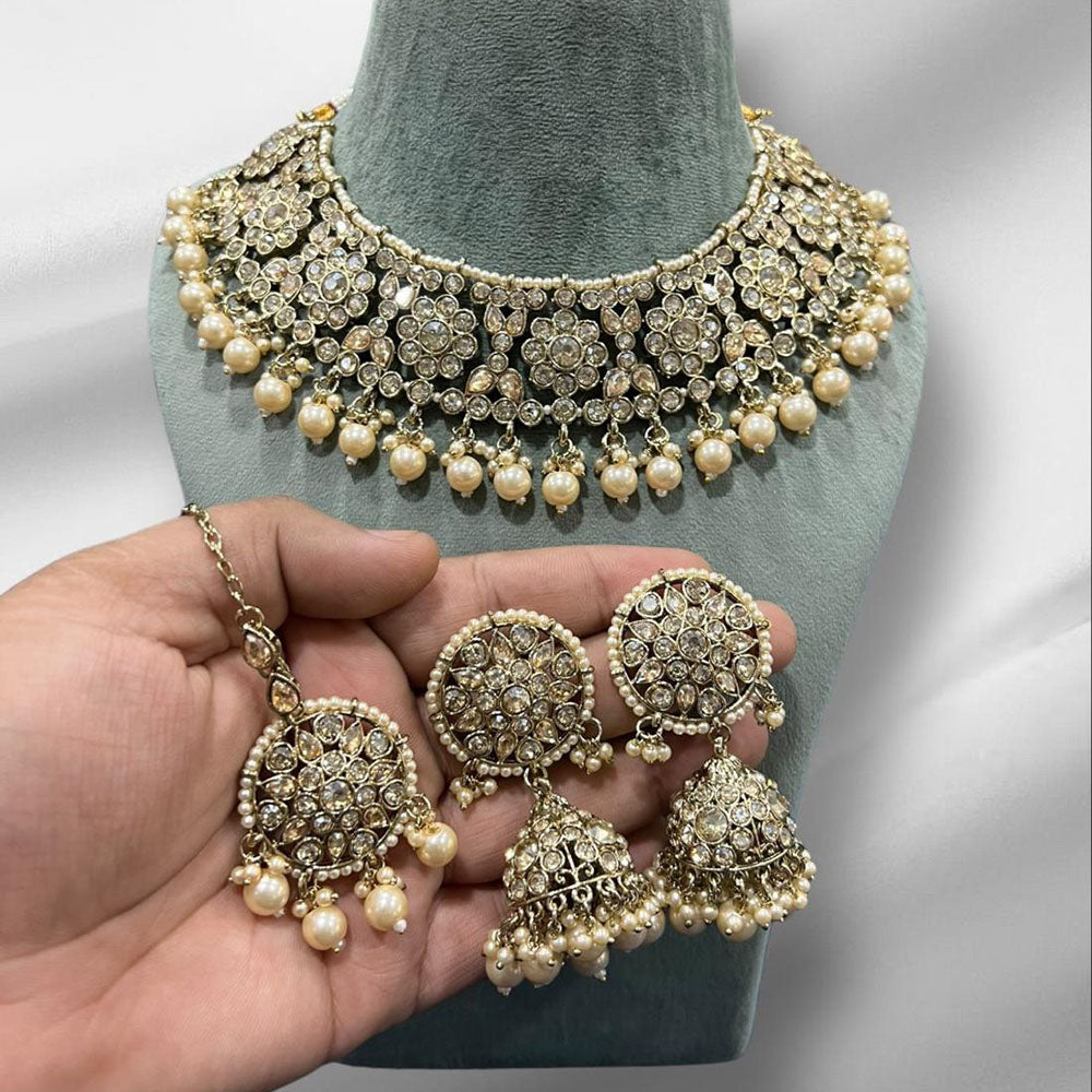 Hira Collection Crystal Stone And Beads Choker Necklace Set