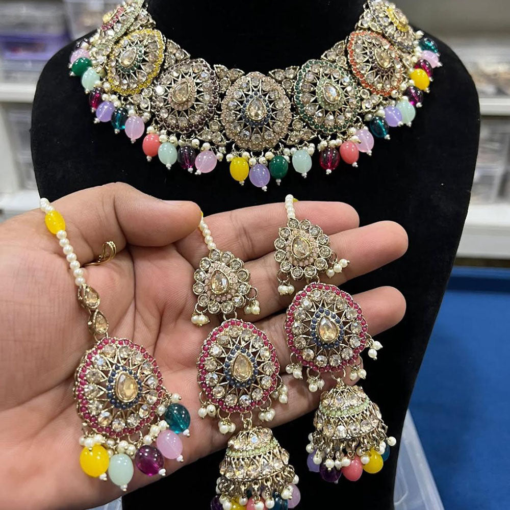 Hira Collection Crystal Stone And Beads Choker Necklace Set