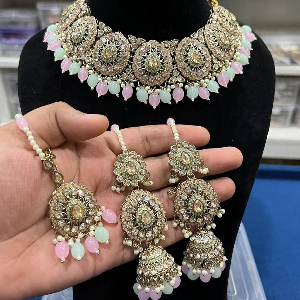 Hira Collection Crystal Stone And Beads Choker Necklace Set