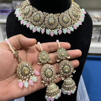 Hira Collection Crystal Stone And Beads Choker Necklace Set