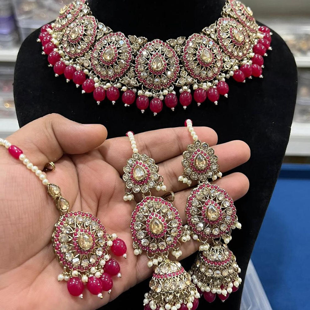 Hira Collection Crystal Stone And Beads Choker Necklace Set