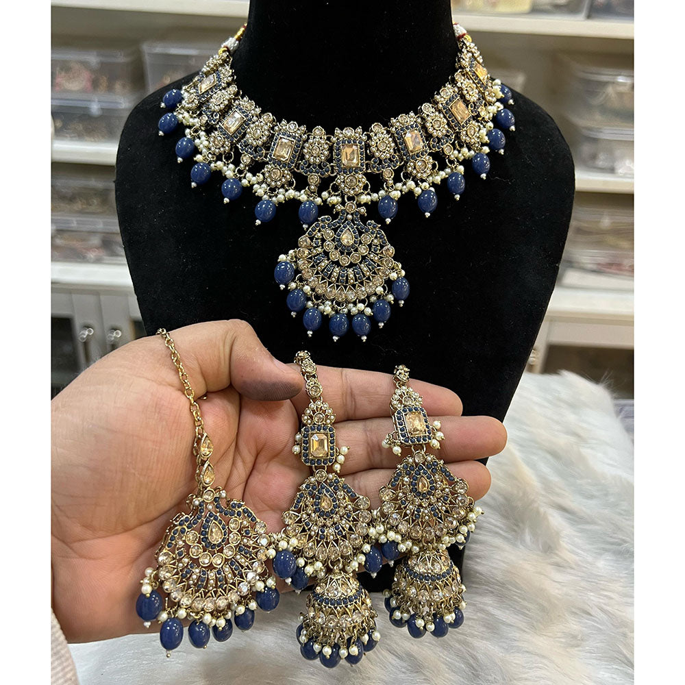 Hira Collection Crystal Stone And Beads Choker Necklace Set