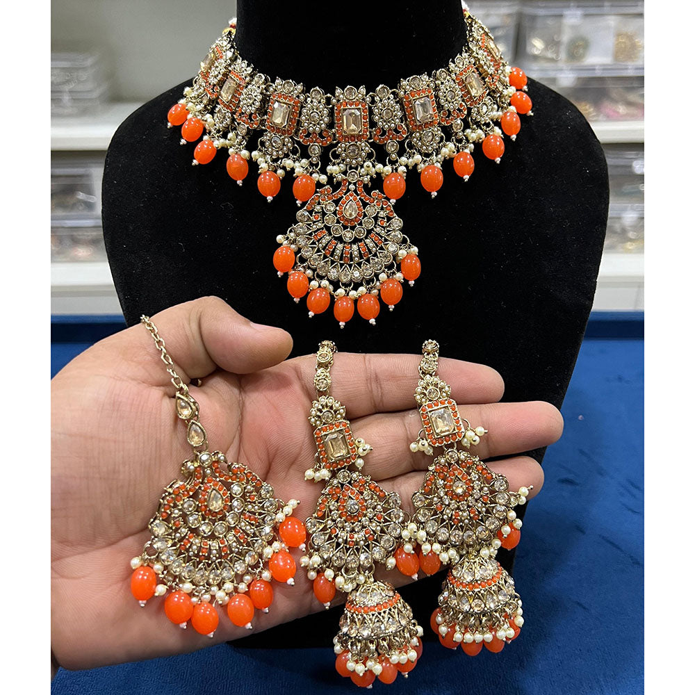 Hira Collection Crystal Stone And Beads Choker Necklace Set