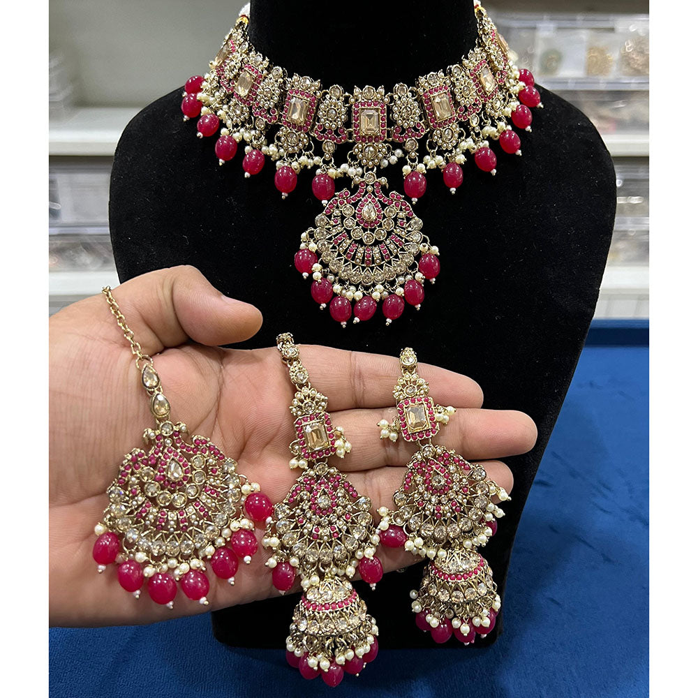 Hira Collection Crystal Stone And Beads Choker Necklace Set