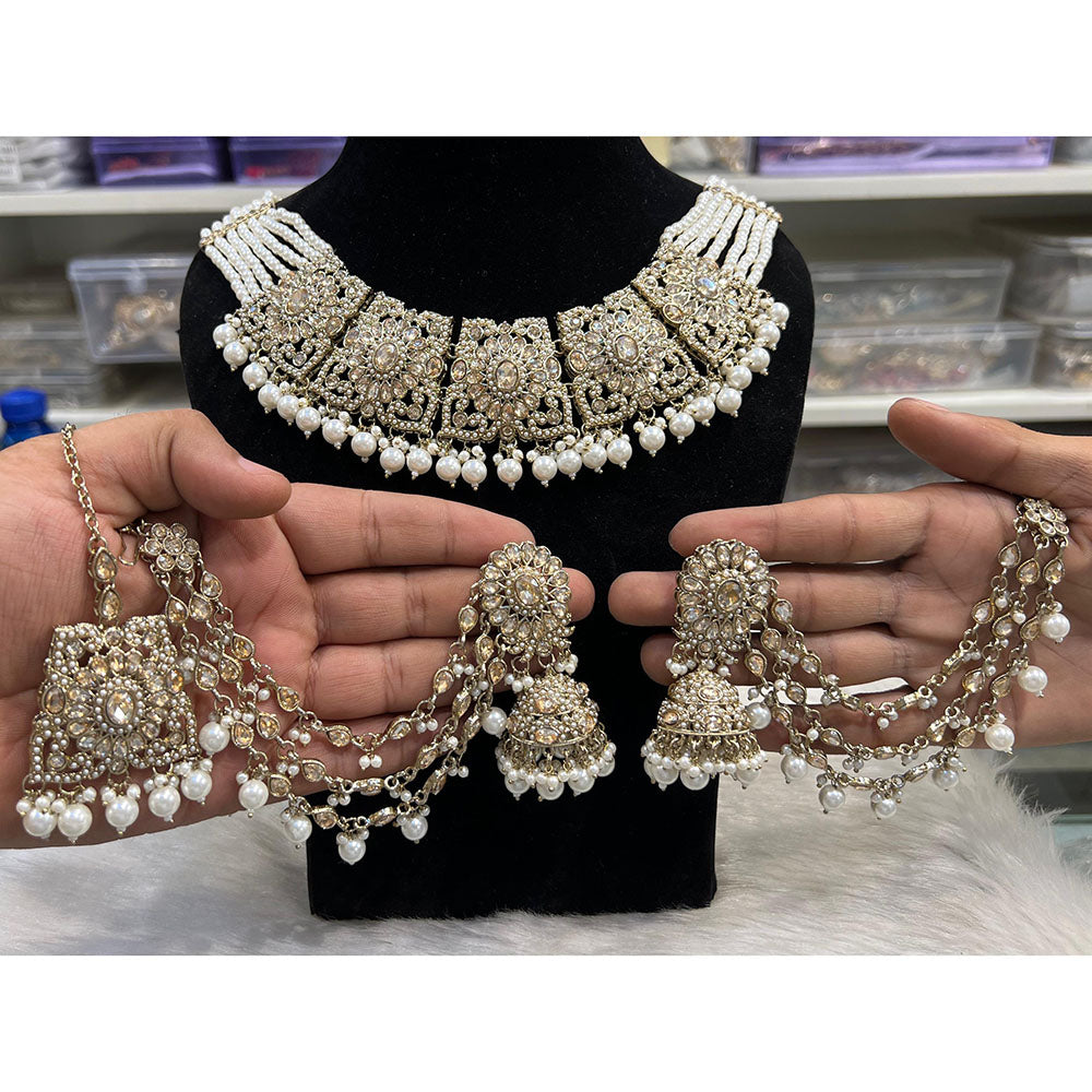 Hira Collection Crystal Stone And Beads Choker Necklace Set