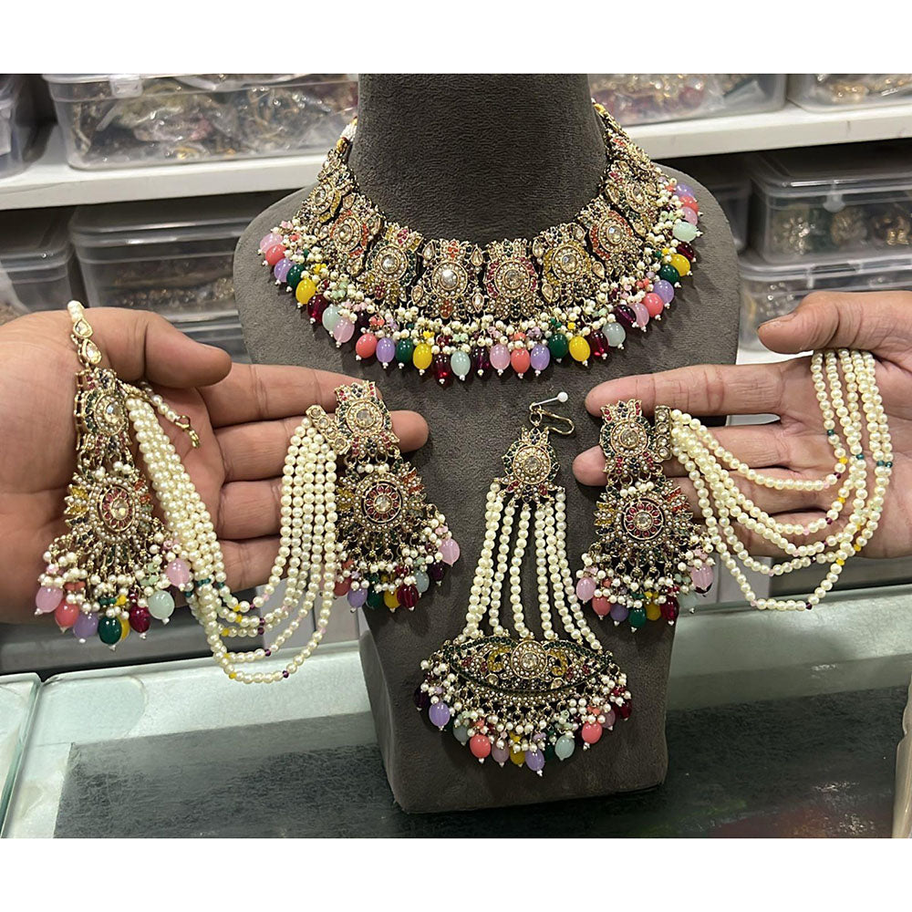 Hira Collection Crystal Stone And Beads Choker Necklace Set