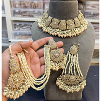 Hira Collection Crystal Stone And Beads Choker Necklace Set