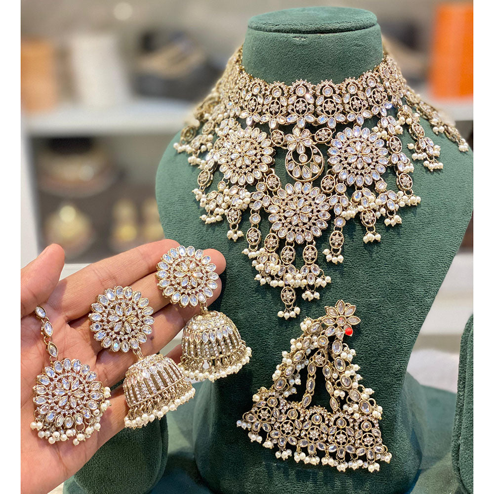 Hira Collections Kundan Stone And Pearl Choker Necklace Set