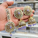 Hira Collections Designer Mirror And Beads Jhumki Earrings With Maangtikka