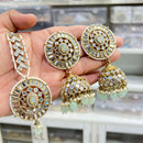 Hira Collections Designer Mirror And Beads Jhumki Earrings With Maangtikka