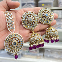 Hira Collections Designer Mirror And Beads Jhumki Earrings With Maangtikka