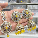 Hira Collections Designer Mirror And Beads Jhumki Earrings With Maangtikka