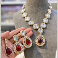 Hira Collections Heritage Style Pota Stone And Kundan Necklace Set