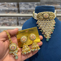 Hira Collections Exclusive Pota Stone Pearl And Beads Choker Necklace Set 