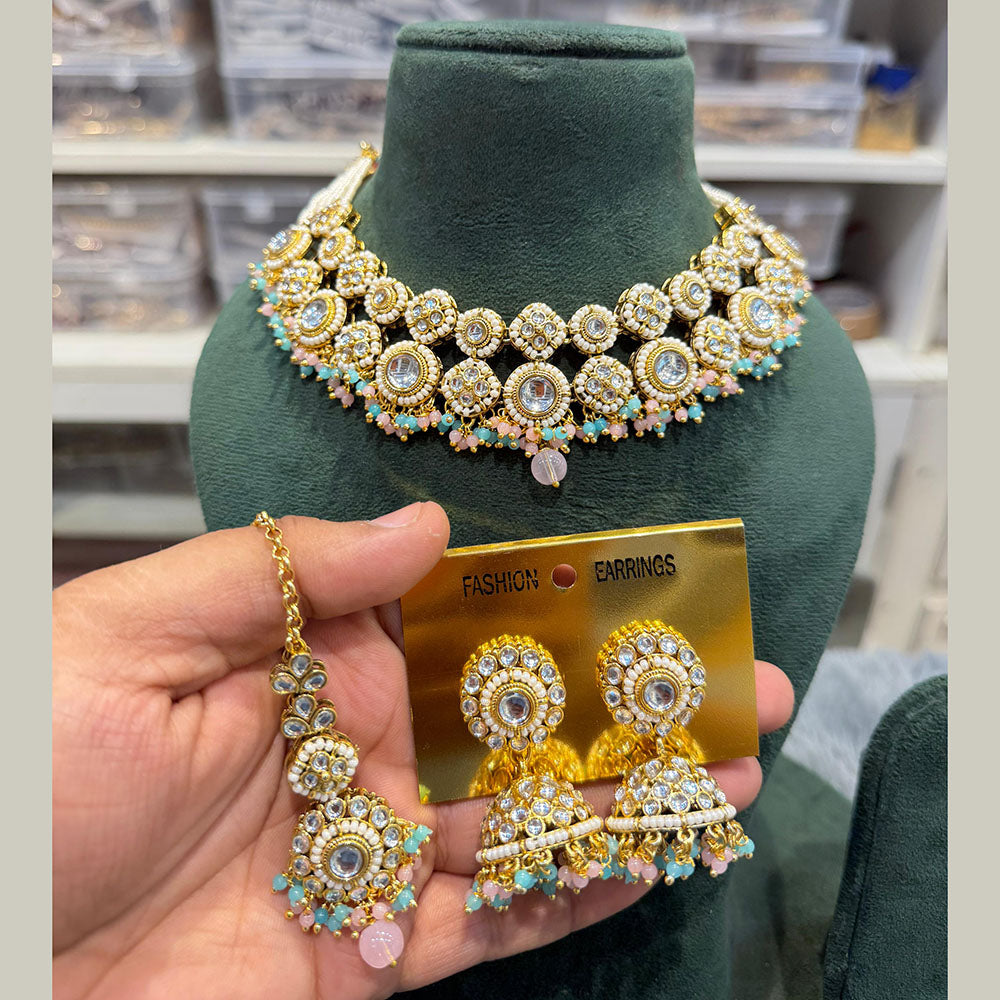 Hira Collections Exclusive Kundan Stone Pearl And Beads Choker Necklace Set 